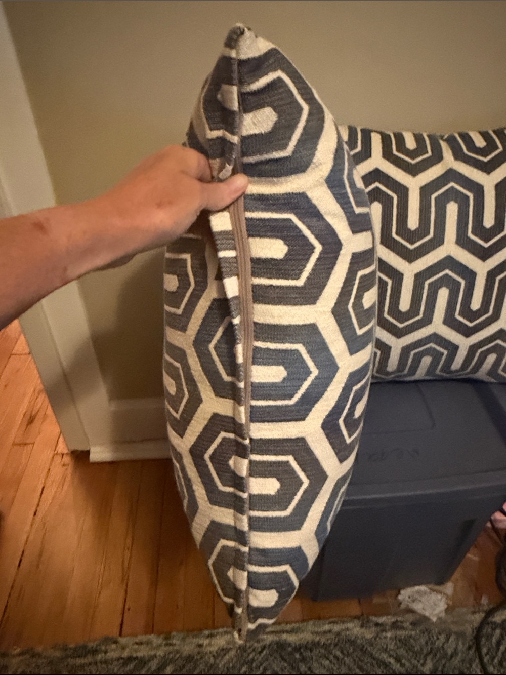 Geometric Blue and Cream Accent Pillow Cover - Modern Pattern - Picture 2 of 3